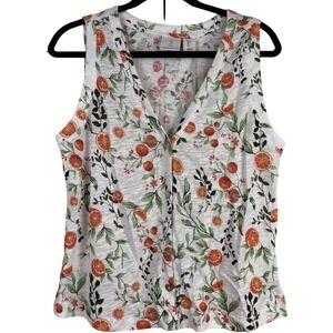 Joie Womens Orange Citrus Print Linen Blend Button Front Tank Top White Large